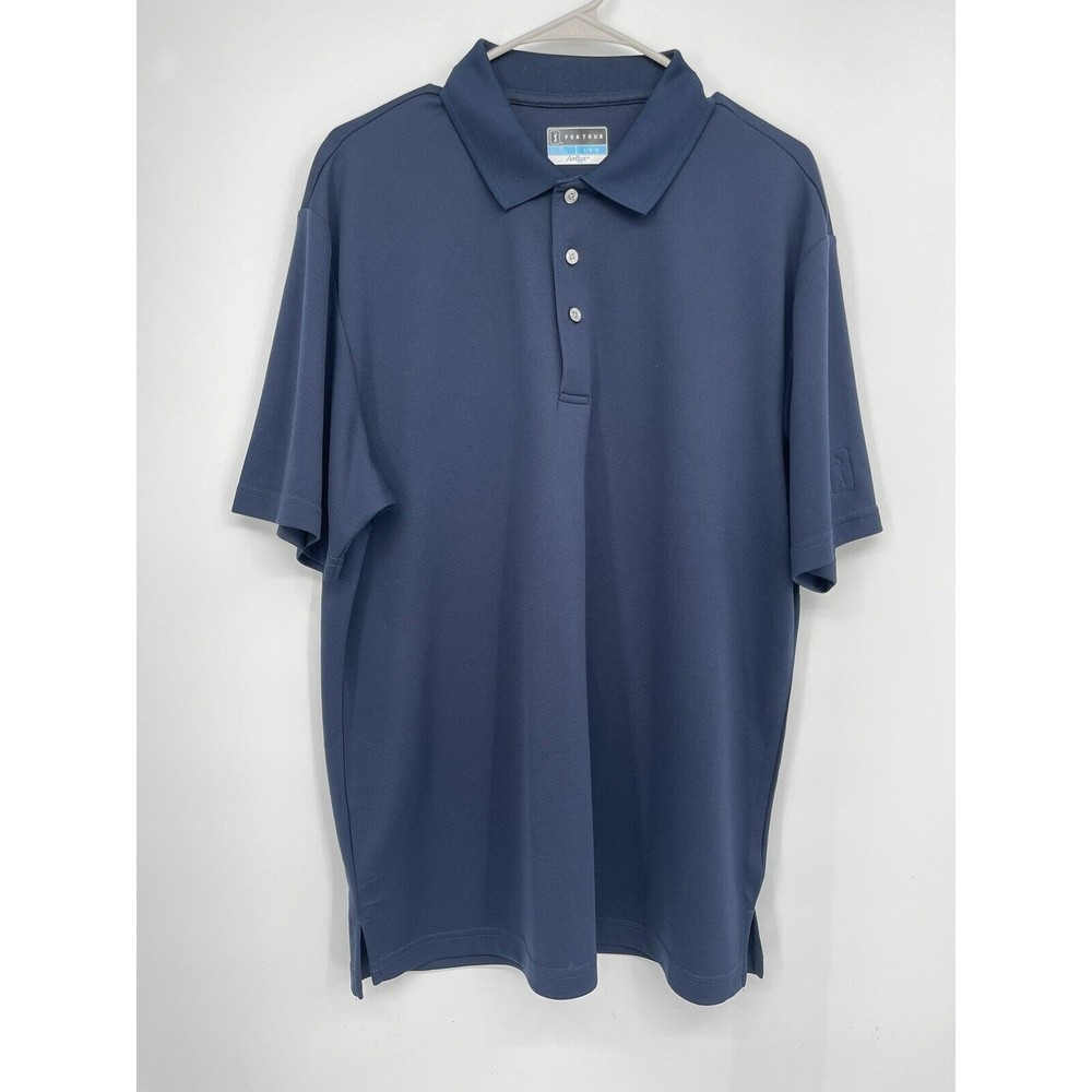 PGA Tour Large Airflux Polo Shirt Mens Navy Blue Excellent Breathable Mesh L